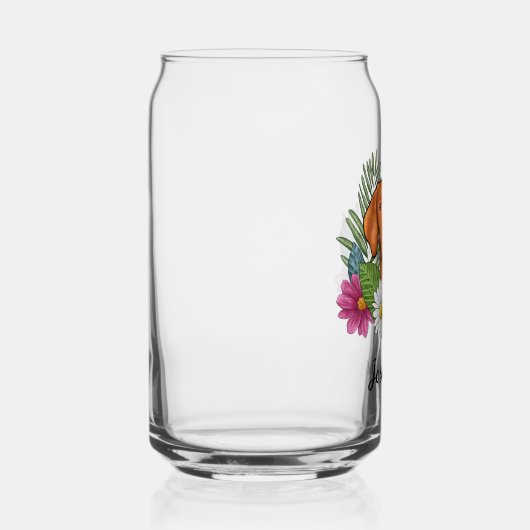 Hongaarse Vizsla met kleurrijke bloemen en naam Blikvorm Glas (Rechts)