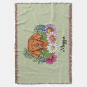 Hongaarse Vizsla met kleurrijke bloemen en naam Deken (Voorkant Verticaal)