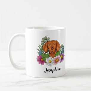 Hongaarse Vizsla met kleurrijke bloemen en naam Koffiemok