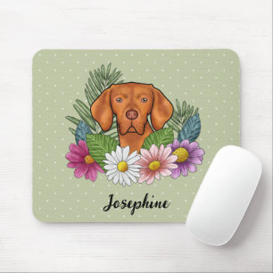 Hongaarse Vizsla Met Kleurrijke Bloemen En Naam Muismat