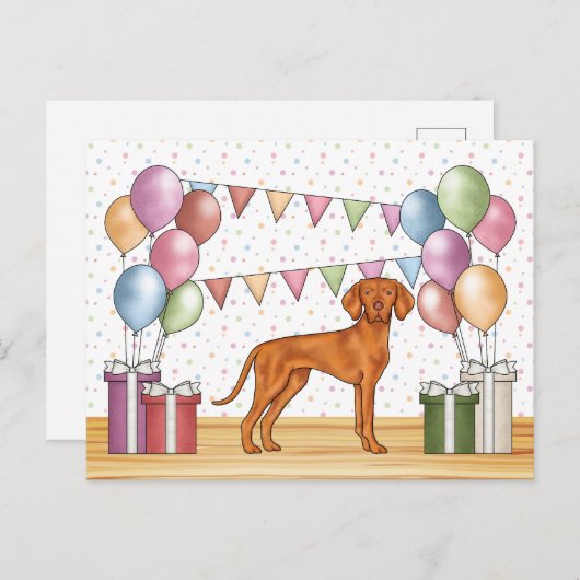 Hongaarse Vizsla Mopshond Pastel Gelukkige Verjaar Briefkaart (Voorkant / Achterkant)
