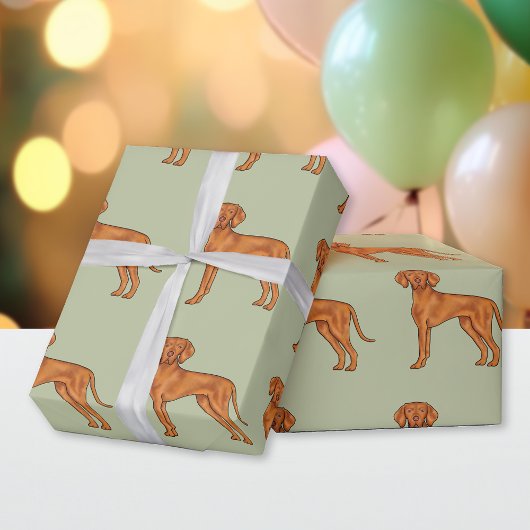Hongaarse Vizsla Mopshond Patroon Groen Cadeaupapier