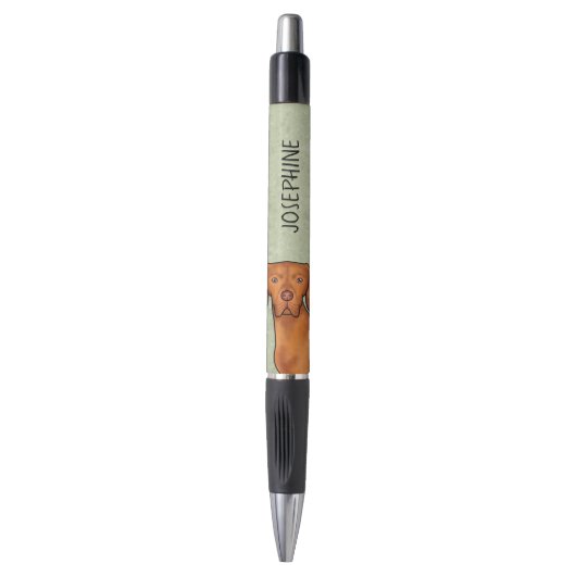 Hongaarse Vizsla Pointer Hondenkop met naam Groen Pen (Voorkant Verticaal)