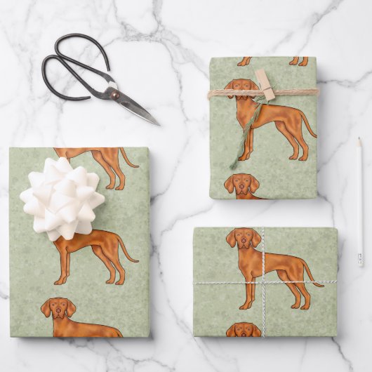 Hongaarse Vizsla Schattige Pointer Hond Patroon Gr Inpakpapier Vel (Voorkant)