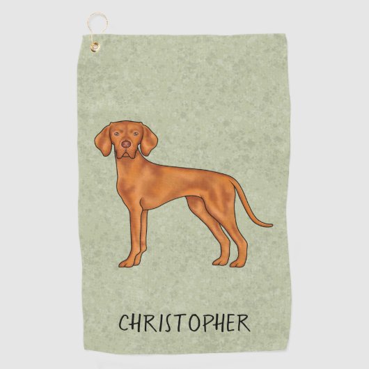 Hongaarse Vizsla Schattige Pointerhond Met Naam Gr Golfhanddoek (Voorkant)