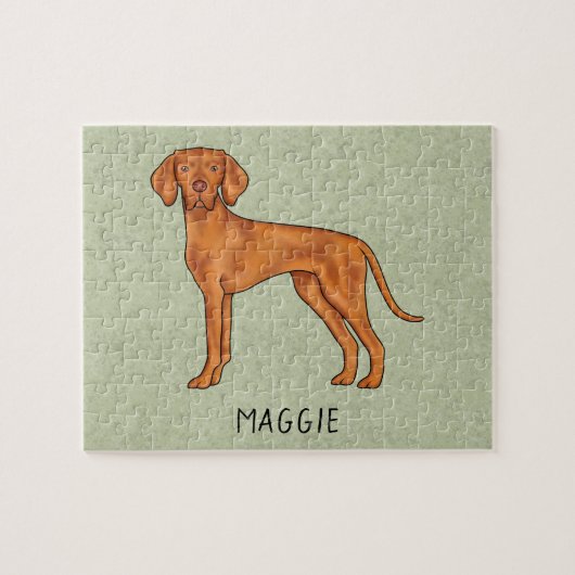 Hongaarse Vizsla Schattige Pointerhond Met Naam Gr Legpuzzel (Horizontaal)