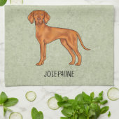 Hongaarse Vizsla Schattige Pointerhond Met Naam Gr Theedoek (Gevouwen)