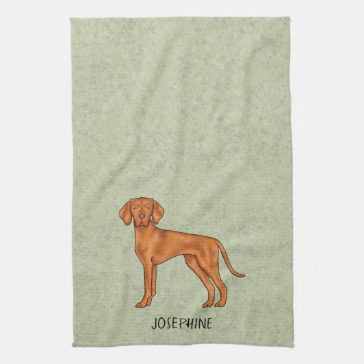 Hongaarse Vizsla Schattige Pointerhond Met Naam Gr Theedoek (Verticaal)