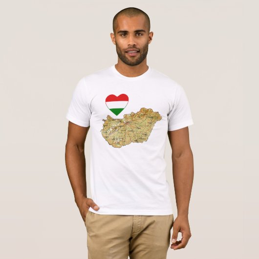 Hongaarse vlag — Hart en kaart T-Shirt (Voorkant volledig)