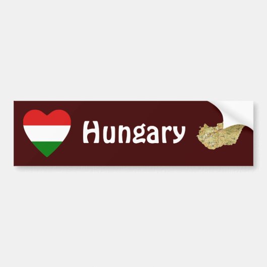 Hongaarse vlag — Heart + Map Bumpersticker (Voorkant)