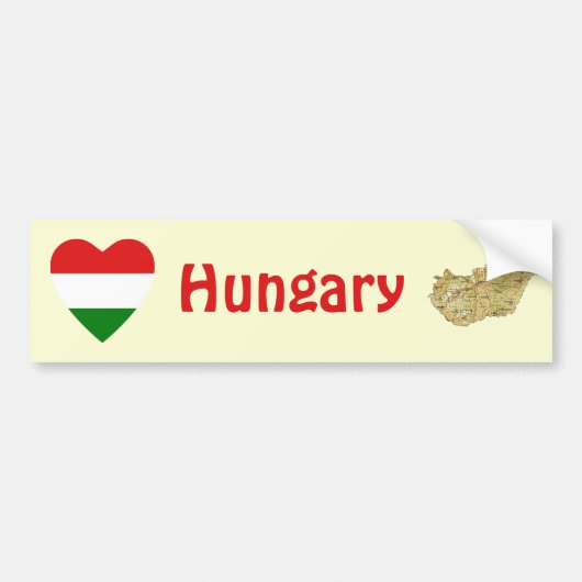 Hongaarse vlag — Heart + Map Bumpersticker (Voorkant)