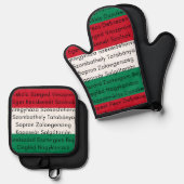 Hongaarse vlag kleuren met steden ovenwant & pannenlap set (Voorkant / Achterkant)