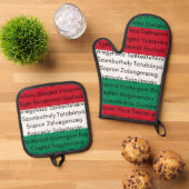 Hongaarse vlag kleuren met steden ovenwant & pannenlap set (Top down)