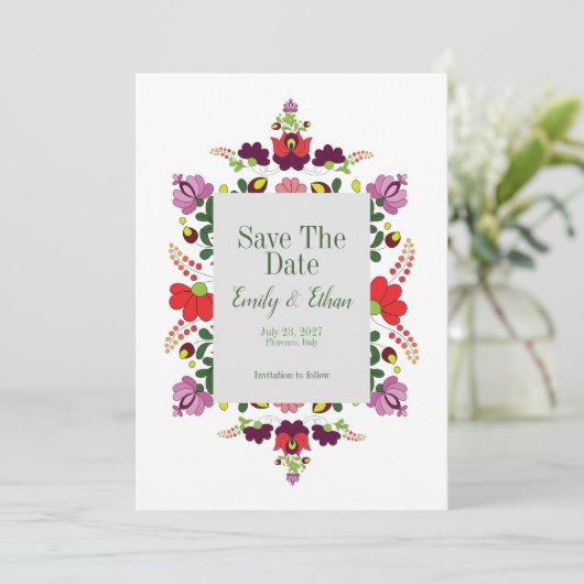 Hongaarse Volkse Bloemen Save the Date (Staand voorkant)