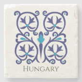 Hongaarse volkskunst met blauw design stenen onderzetter (Voorkant)