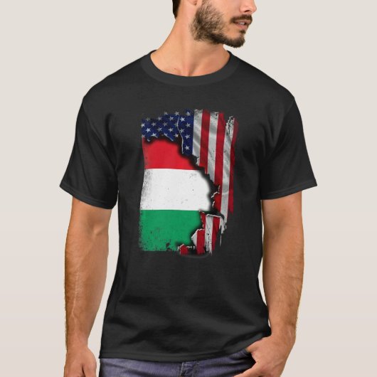Hongaarse wortels Half Amerikaanse vlag Patriottis T-shirt (Voorkant)