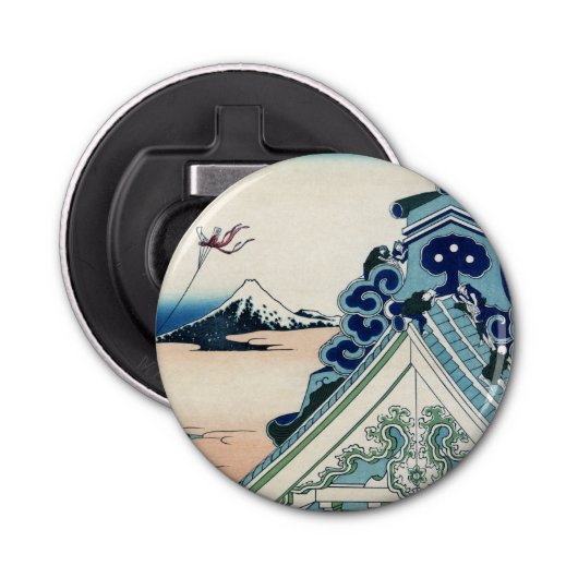 Honganji Tempel Vista van Mt. Fuji Japanse houtsne Button Flesopener (Voorkant)