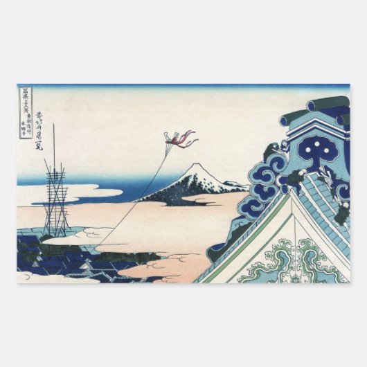 Honganji Tempel Vista van Mt. Fuji Japanse houtsne Rechthoekige Sticker (Voorkant)