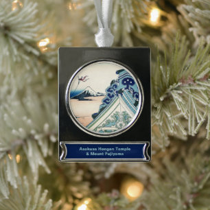 Honganji Tempel Vista van Mt. Fuji Japanse houtsne Verzilverd Banner Ornament