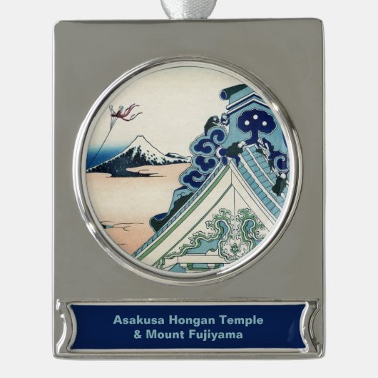 Honganji Tempel Vista van Mt. Fuji Japanse houtsne Verzilverd Banner Ornament (Voorkant)