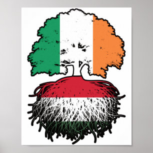 Hongarije Hongaarse Ierse vlag over boomstammen Poster