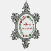 Hongarije Kerst met vrolijk kerstfeest Kellemes Ka Tin Sneeuwvlok Ornament (Links)