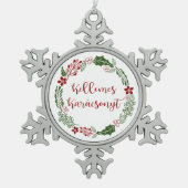 Hongarije Kerst met vrolijk kerstfeest Kellemes Ka Tin Sneeuwvlok Ornament (Voorkant)