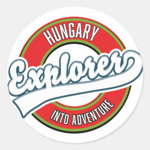 Hongarije ontdekkingsreiziger in avonturenlogo ronde sticker