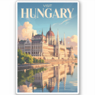 Hongarije Parlement Illustratie Reis Kunst Vintage Sticker