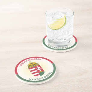 Hongarije Wapen Cirkel Vorm Zandsteen Onderzetter