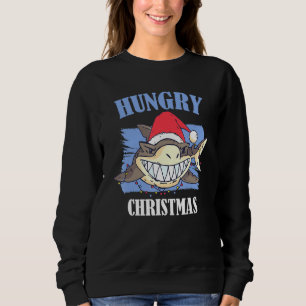 Honger kersthaai met een kerstPet Trui