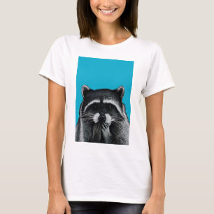 Honger Raccoon op blauw T-shirt