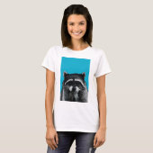 Honger Raccoon op blauw T-shirt (Voorkant volledig)