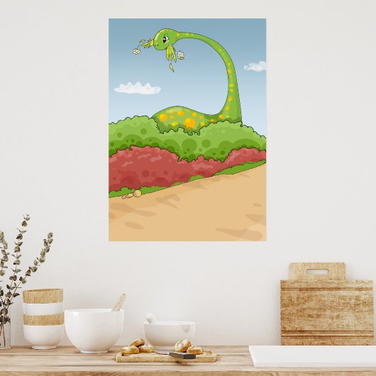 hongerige brontosaurusscène poster (Keuken)