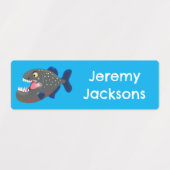 Hongerige grappige piranha cartoon gepersonaliseer labels (Design 2)