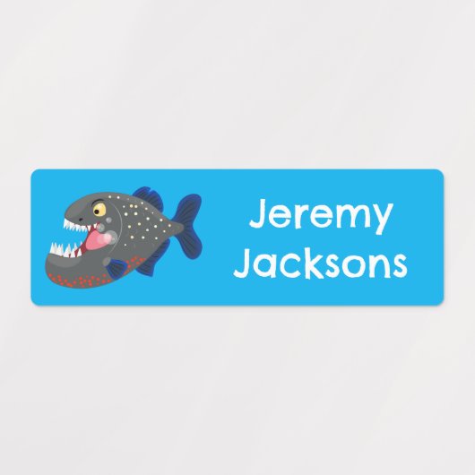 Hongerige grappige piranha cartoon gepersonaliseer labels (Design 1)