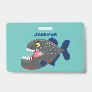 Hongerige grappige piranha cartoon illustratie badge