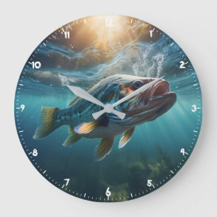 Hongerige grote mond zwarte bas op de jacht grote klok