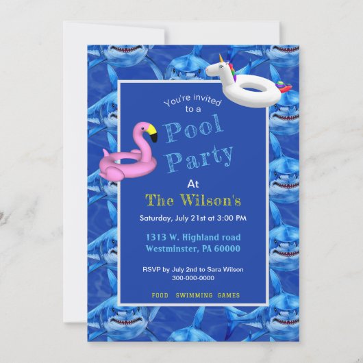 Hongerige Haaien Pool Feest Kaart (Voorkant)