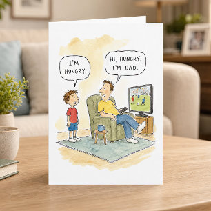 Hongerige Zoon Papa Grap Cartoon Vaderdag Kaart