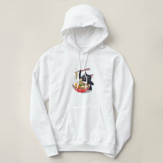 Hongerige zwarte kat met Ramen Hoodie (Design voorkant)
