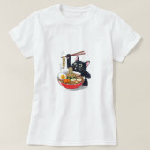 Hongerige zwarte kat met Ramen T-shirt (Design voorkant)