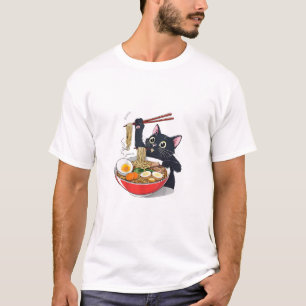 Hongerige zwarte kat met Ramen T-shirt