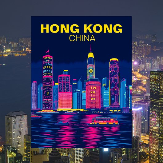 Hongkong, China Skyline Reizen Briefkaart