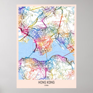 Hongkong China Stadskaart Poster