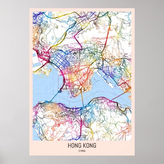 Hongkong China Stadskaart Poster (Voorkant)