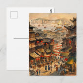 Hongkong China Street  schilderkunst Briefkaart (Voorkant / Achterkant)