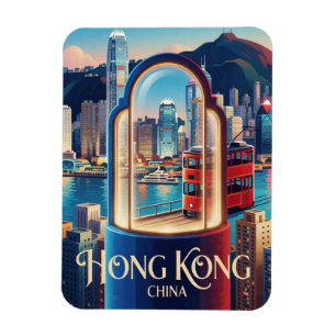 Hongkong China Victoria Harbour Silhouette Reizen Magneet
