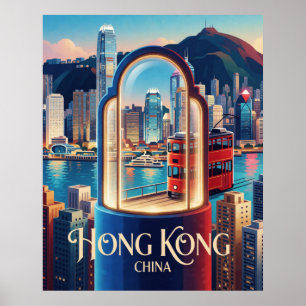 Hongkong China Victoria Harbour Silhouette Reizen  Poster