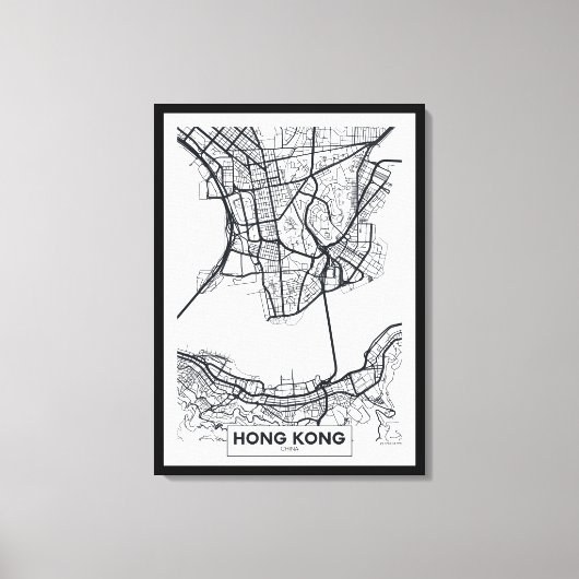 Hongkong, China | Zwarte en witte hoofdkaart Canvas Afdruk (Voorkant)